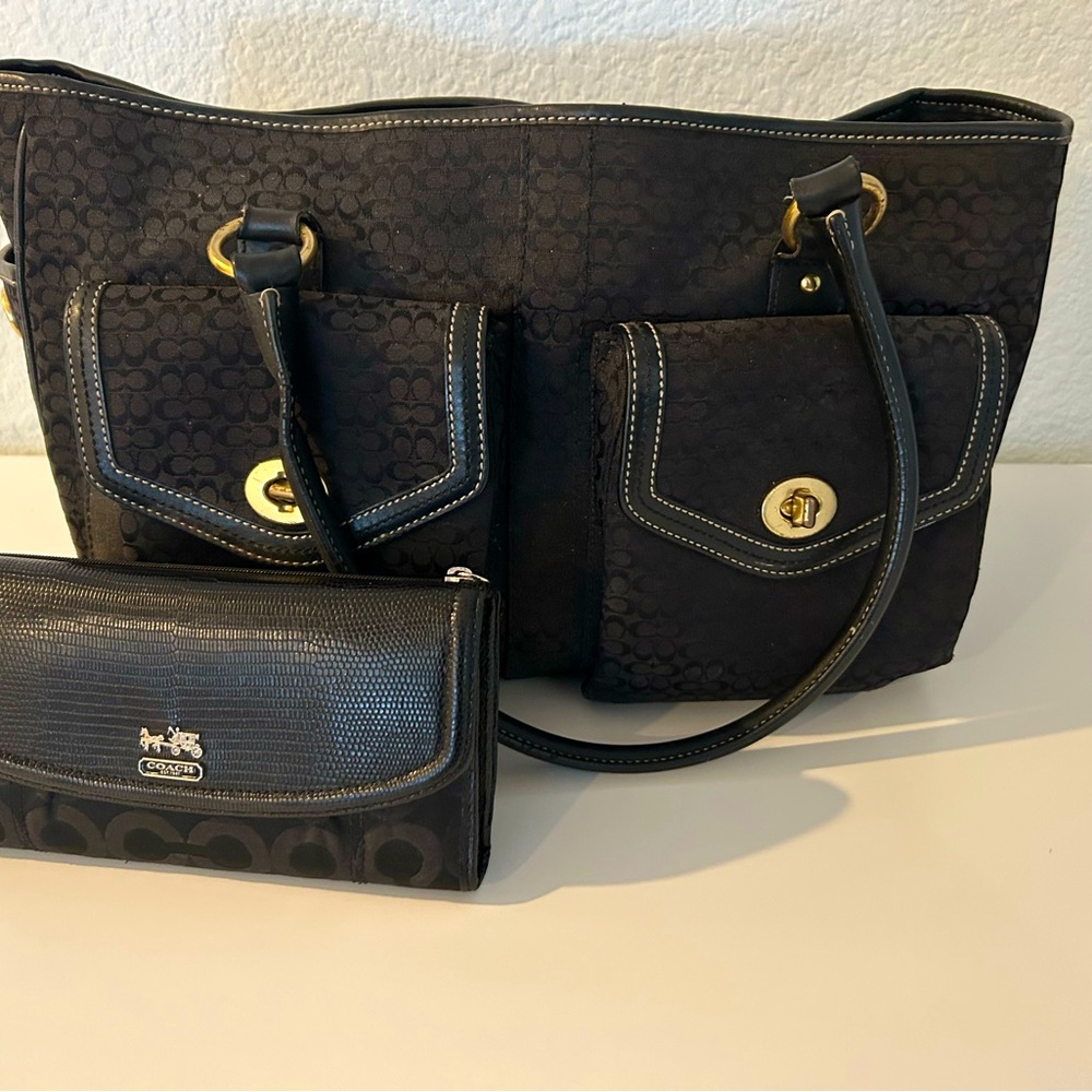 Coach Black Tote with Matching Wallet